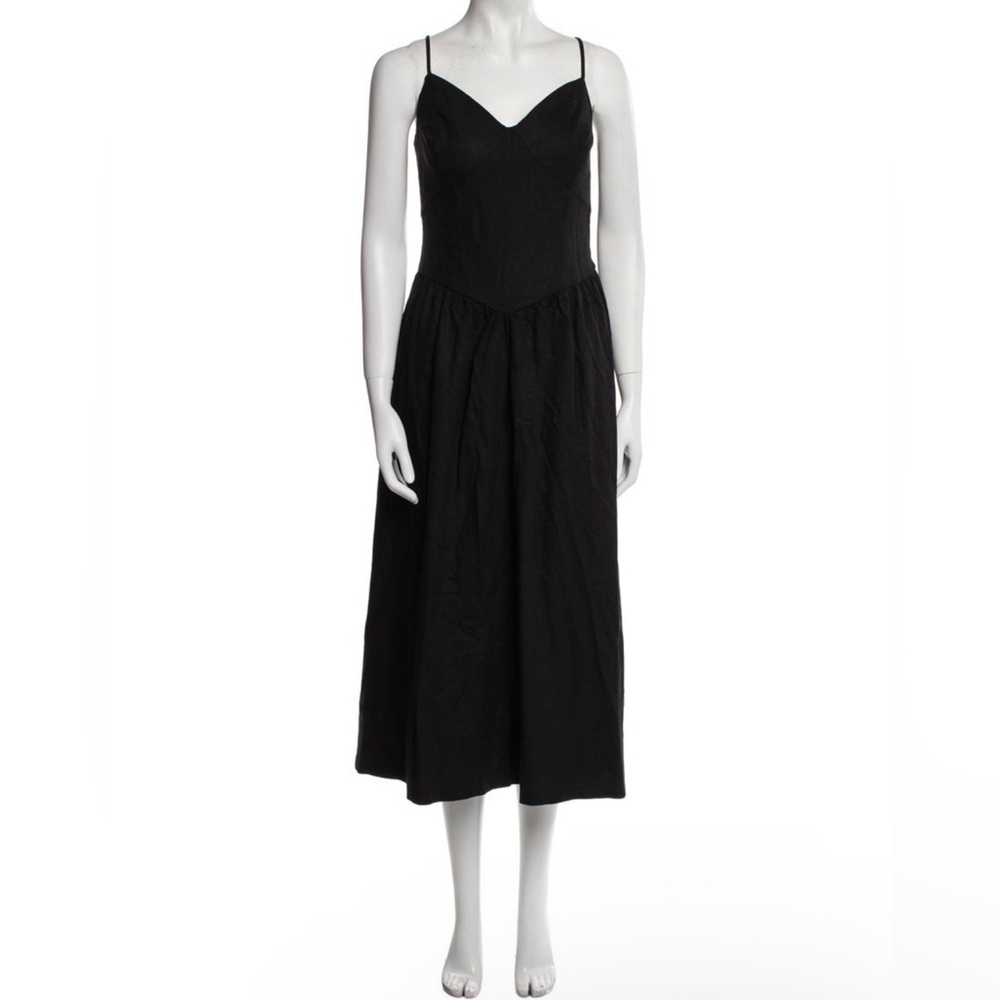 Christian Lacroix Linen Spagetti Strap Black Midi Dress size XS